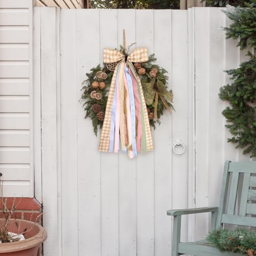 Ftuuo Large Fall Ribbons Bow for Wreath, Orange White Buffalo Plaid Fabric Ribbons Set Assorted Lace Ribbon Blue Pink Clip-On Wreath Sash Ribbon Bundle for Fall Thanksgiving Home Indoor Outdoor Decor - Image 4