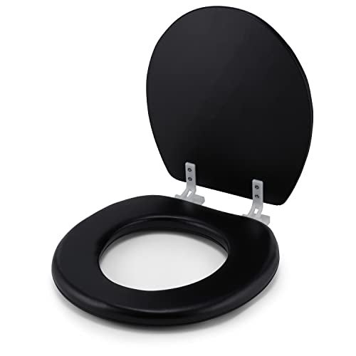J&V Textiles Embroidered Soft Round Toilet Seat With Easy Clean & Change Hinge, Padded (Black) - Image 2