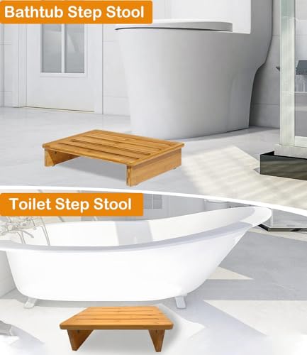 Carpentray Step Stool Wood One Step Stool Half Step Stool Stepping Stool Foot Stool Natural Color with Solid Wood for Stairs Bed Kitchen Bathroom Cars for Adults Seniors and Kids Training - Image 5