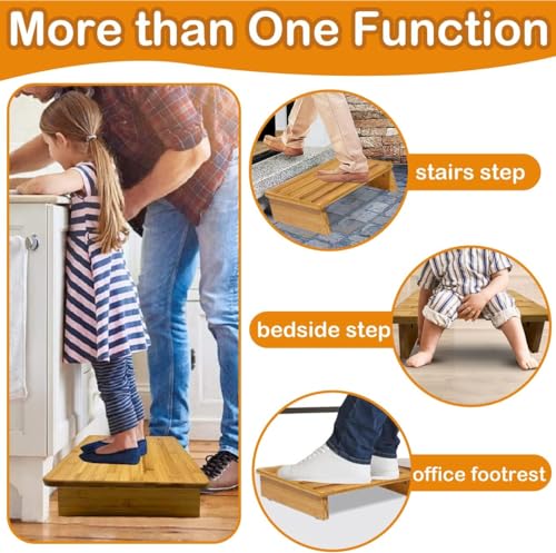 Carpentray Step Stool Wood One Step Stool Half Step Stool Stepping Stool Foot Stool Natural Color with Solid Wood for Stairs Bed Kitchen Bathroom Cars for Adults Seniors and Kids Training - Image 4