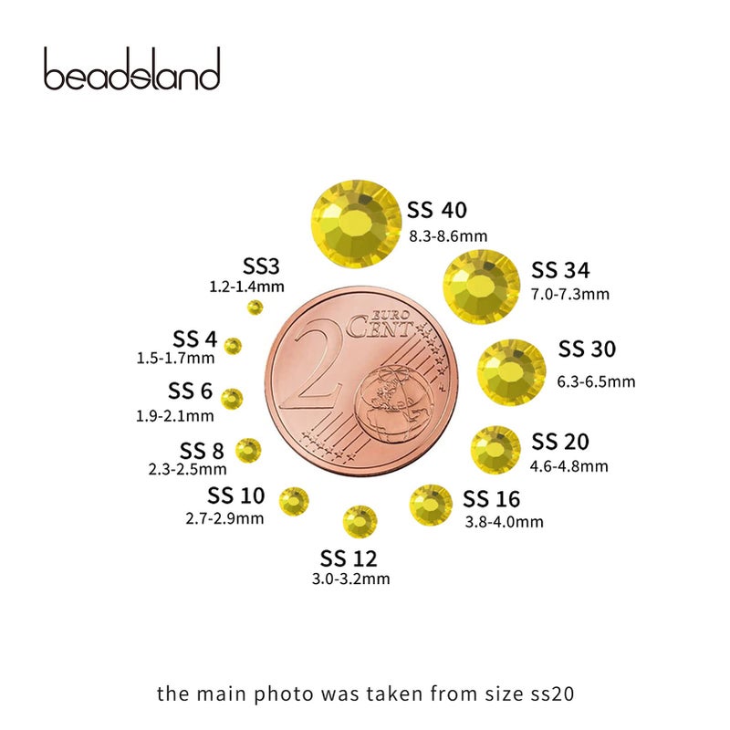 Beadsland Flat Back Crystal Rhinestones Round Gems  Lemon Yellow (3.8-4.0Mm) Ss16/1440Pcs - Image 4