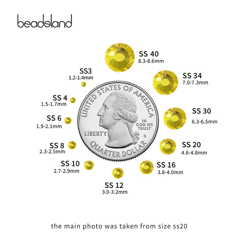 Beadsland Flat Back Crystal Rhinestones Round Gems  Lemon Yellow (3.8-4.0Mm) Ss16/1440Pcs - Image 3