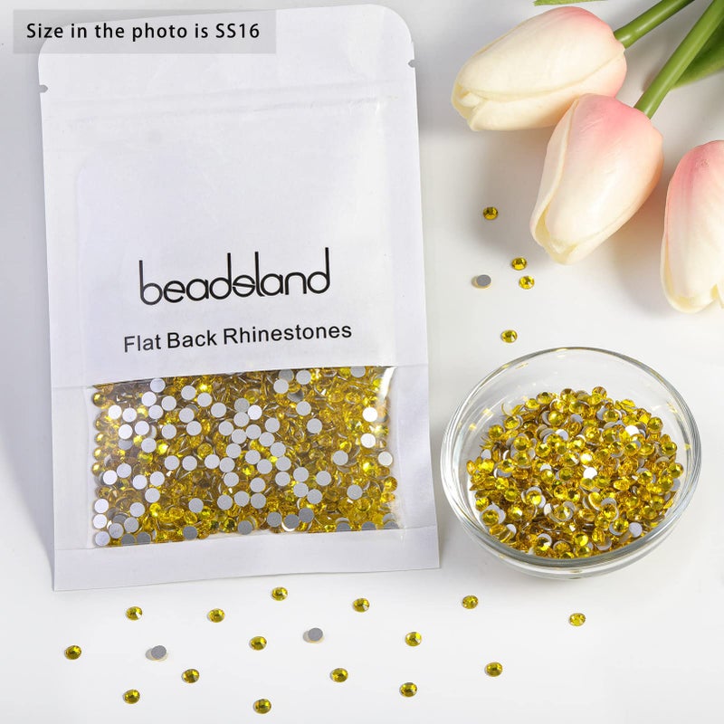 Beadsland Flat Back Crystal Rhinestones Round Gems  Lemon Yellow (3.8-4.0Mm) Ss16/1440Pcs - Image 5