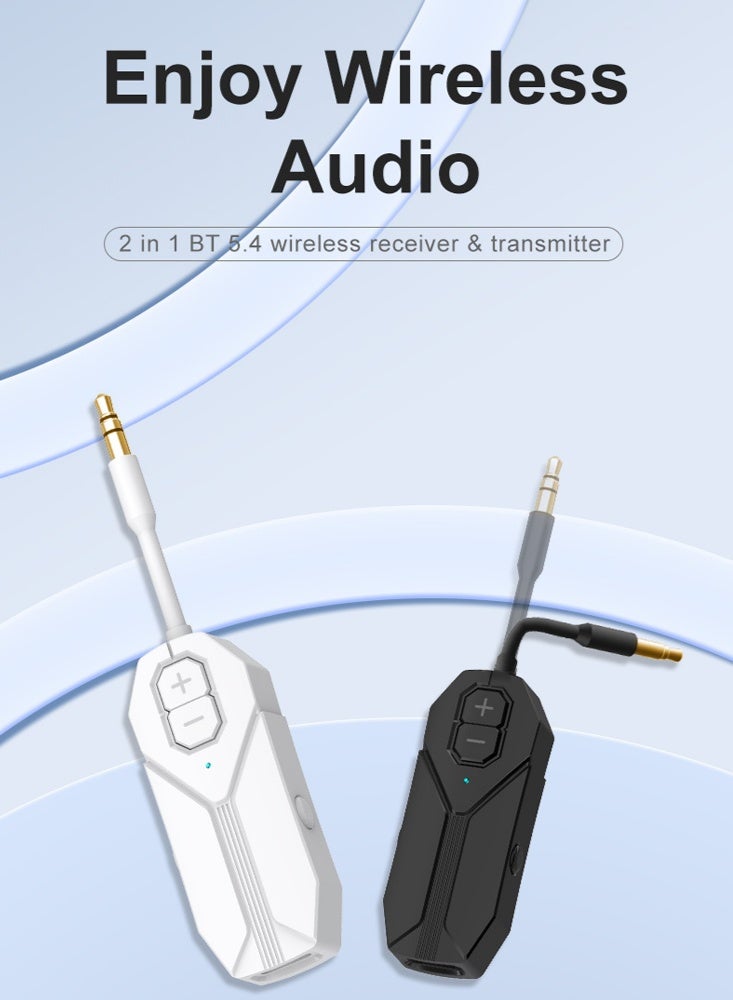 X-level Bluetooth Audio Adapter, Bluetooth 5.4Transmitter & Receiver for TV/Airplane/Car/Bluetooth Headphones/Speaker, 3.5mm Jack Aux, 28H+ Long work Time, Dual Connection, Low Latency for Flight, Travel (Black/White) - Image 2
