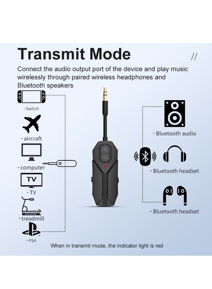 X-level Bluetooth Audio Adapter, Bluetooth 5.4Transmitter & Receiver for TV/Airplane/Car/Bluetooth Headphones/Speaker, 3.5mm Jack Aux, 28H+ Long work Time, Dual Connection, Low Latency for Flight, Travel (Black/White) - Image 3