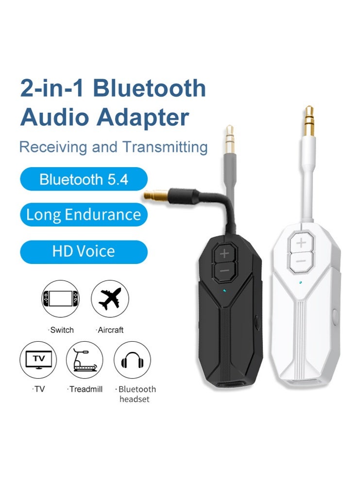 X-level Bluetooth Audio Adapter, Bluetooth 5.4Transmitter & Receiver for TV/Airplane/Car/Bluetooth Headphones/Speaker, 3.5mm Jack Aux, 28H+ Long work Time, Dual Connection, Low Latency for Flight, Travel (Black/White) - Image 1