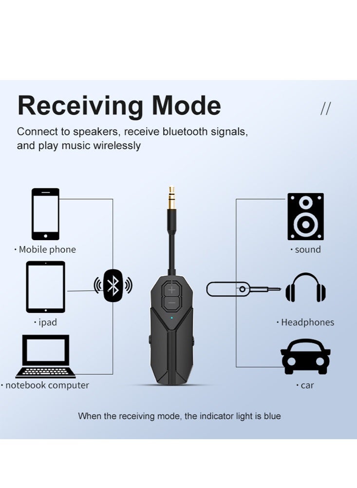X-level Bluetooth Audio Adapter, Bluetooth 5.4Transmitter & Receiver for TV/Airplane/Car/Bluetooth Headphones/Speaker, 3.5mm Jack Aux, 28H+ Long work Time, Dual Connection, Low Latency for Flight, Travel (Black/White) - Image 4