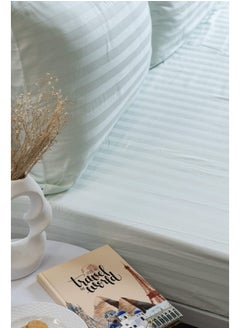 MEHALLA Fitted Sheet Set-Satin Stripe 2cm 1 Bed Sheet - Pillowcases - Pistachio - 120*200 cm+35cm - 100% Egyptian Cotton  - Image 1