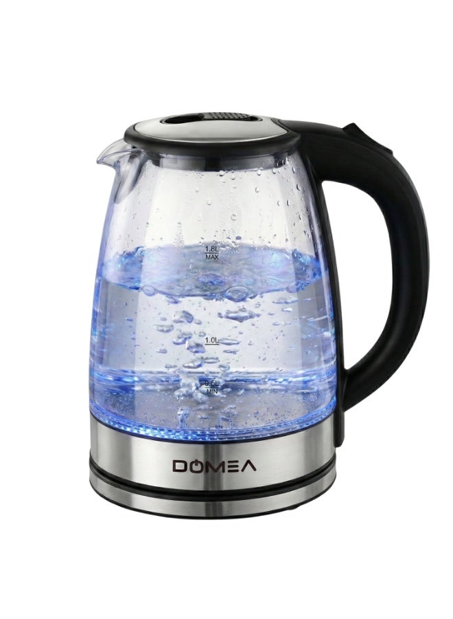 دوميا DOMEA Electric Glass Kettle 1.8L, 1500W | LED Illuminated Borosilicate Glass | 360° Rotating Base | Auto Shut-Off & Boil-Dry Protection | Stainless Steel Finish - Image 1