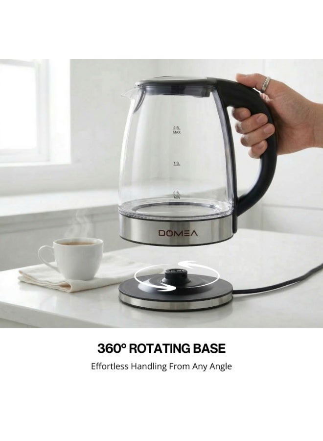 دوميا DOMEA Electric Glass Kettle 1.8L, 1500W | LED Illuminated Borosilicate Glass | 360° Rotating Base | Auto Shut-Off & Boil-Dry Protection | Stainless Steel Finish - Image 4