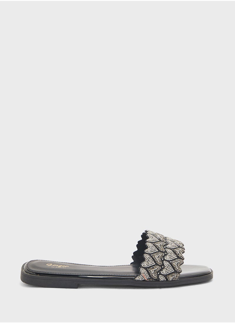 Ginger Diamante Heart Flat Sandal  - Image 1