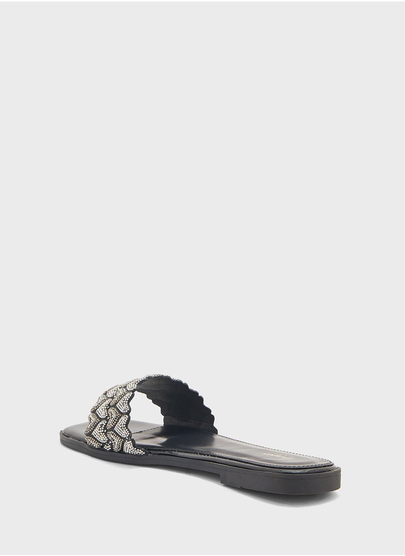 Ginger Diamante Heart Flat Sandal  - Image 3