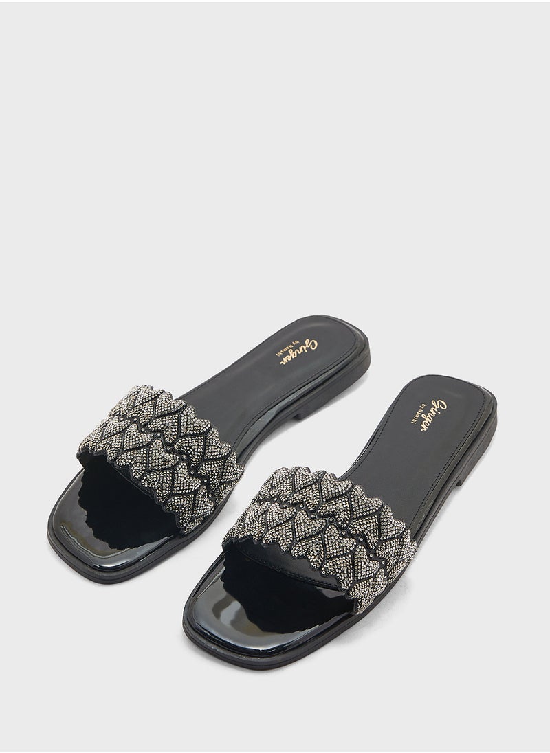 Ginger Diamante Heart Flat Sandal  - Image 4