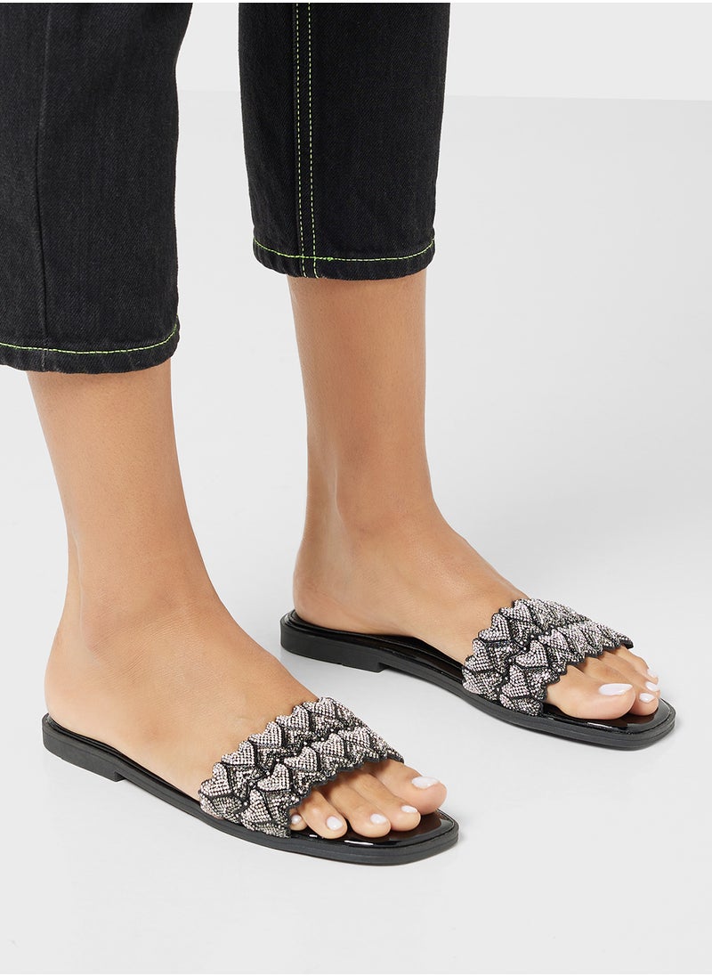 Ginger Diamante Heart Flat Sandal  - Image 5