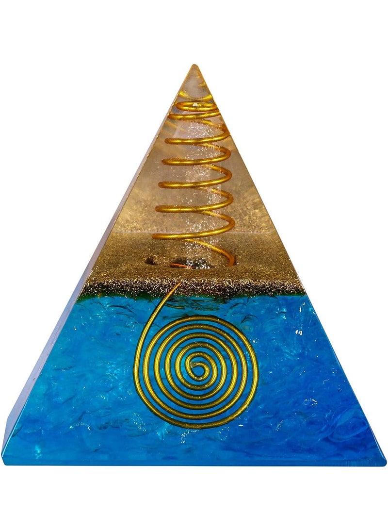 SUNYIK SUNYIK Rock Quartz Stone Orgone Pyramid, Resin Stone Chips Healing Crystals Pyramid for Figurine Decoration Protection Reiki Healing 1.96", Blue 