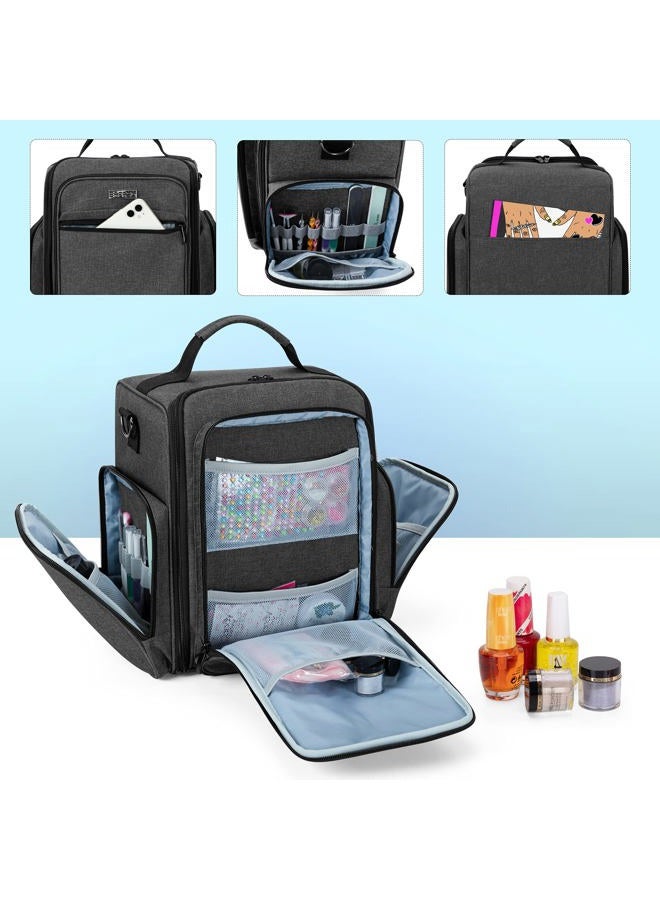 BAFASO Nail Polish Organizer Holds 48 Bottles (15ml - 0.5 fl.oz) and a Nail Lamp, Large Nail Polish Case with 2 Removable Pouches and Multiple Storage Sections (Patented Design), Black - Image 3