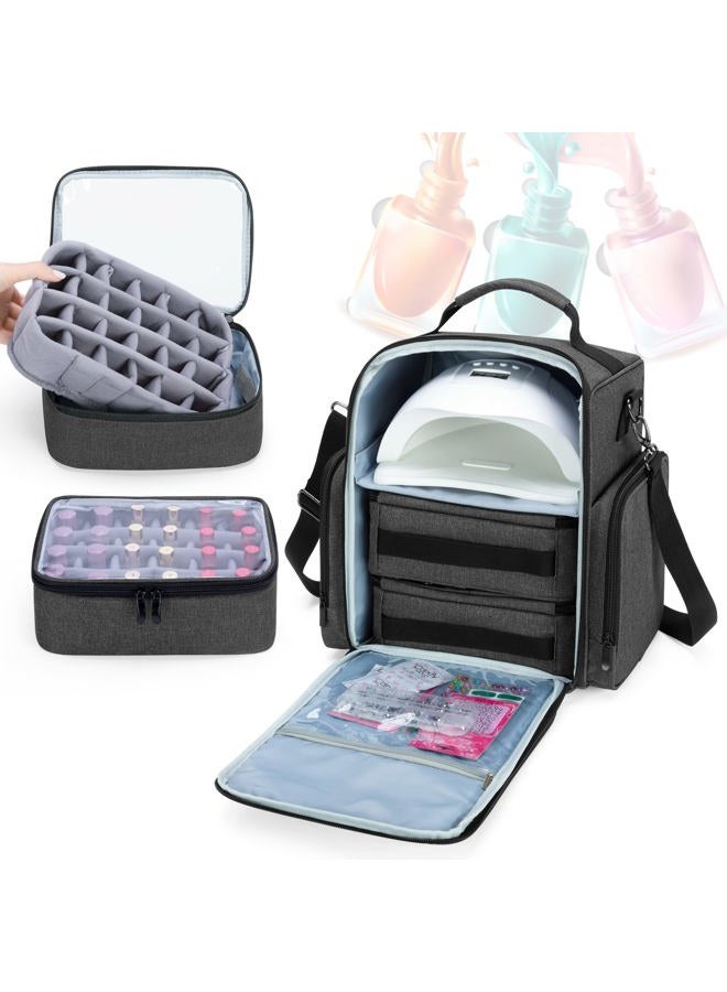 BAFASO Nail Polish Organizer Holds 48 Bottles (15ml - 0.5 fl.oz) and a Nail Lamp, Large Nail Polish Case with 2 Removable Pouches and Multiple Storage Sections (Patented Design), Black - Image 2