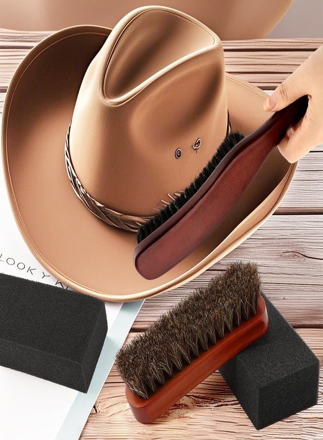 Jeyntanc 4Pcs Horsehair Felt Hat Brush Kit with Cleaning Sponge, Cowboy Hats Wood Fedora Hat Cleaning Set Baseball Cap Lint Brush Remove Dust for Hair Furniture Suits Clothes(Color:as Shown) - Image 5
