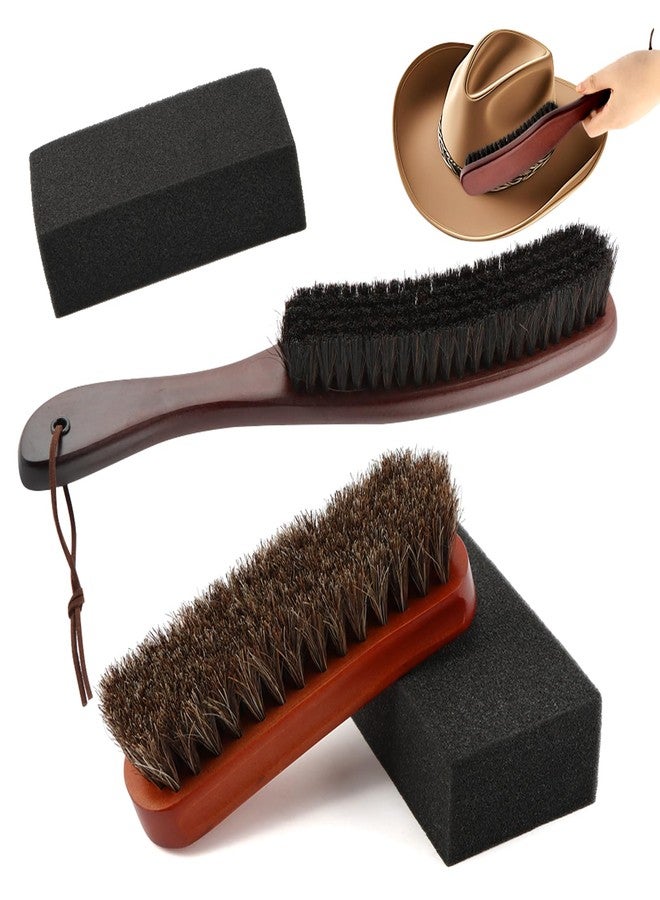 Jeyntanc 4Pcs Horsehair Felt Hat Brush Kit with Cleaning Sponge, Cowboy Hats Wood Fedora Hat Cleaning Set Baseball Cap Lint Brush Remove Dust for Hair Furniture Suits Clothes(Color:as Shown) - Image 3