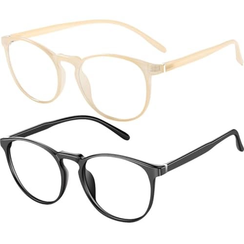 FEIYOLD Blue Light Blocking Glasses Women/Men,Retro Round Anti Eyestrain Computer Gaming Glasses(Black+Beige) - Image 1