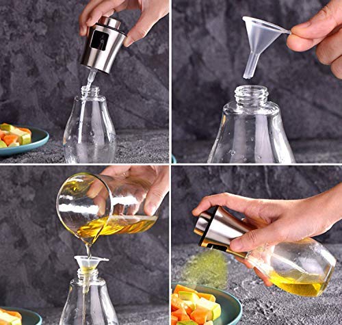 ZIZLY Oil for Cooking Refillable Stainless Steel Oil Dispenser with Mini Funnel Vinegar Glass Spray Bottle for BBQ Salad Baking Grilling Roasting Frying - Image 3
