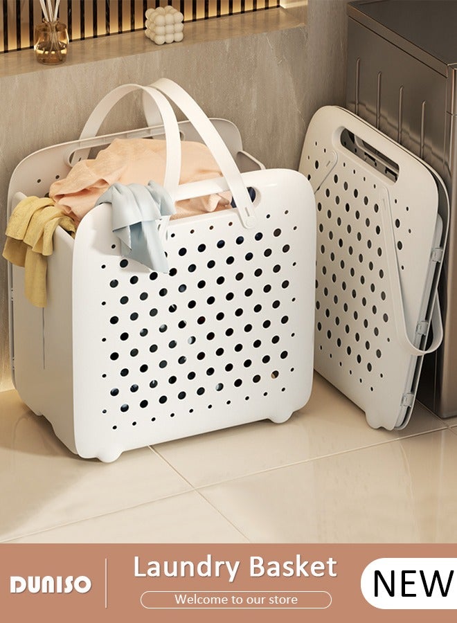 DUNISO Foldable Laundry Basket with with Handles, Wall Hanging Collapsible Washing Clothes Laundry Bin Container, Freestanding Grocery Basket, Portable Washing Basket for Space Saving, Breathable Storage Basket for Clothes Toys Dirty Clothes Bedroo  - Image 1