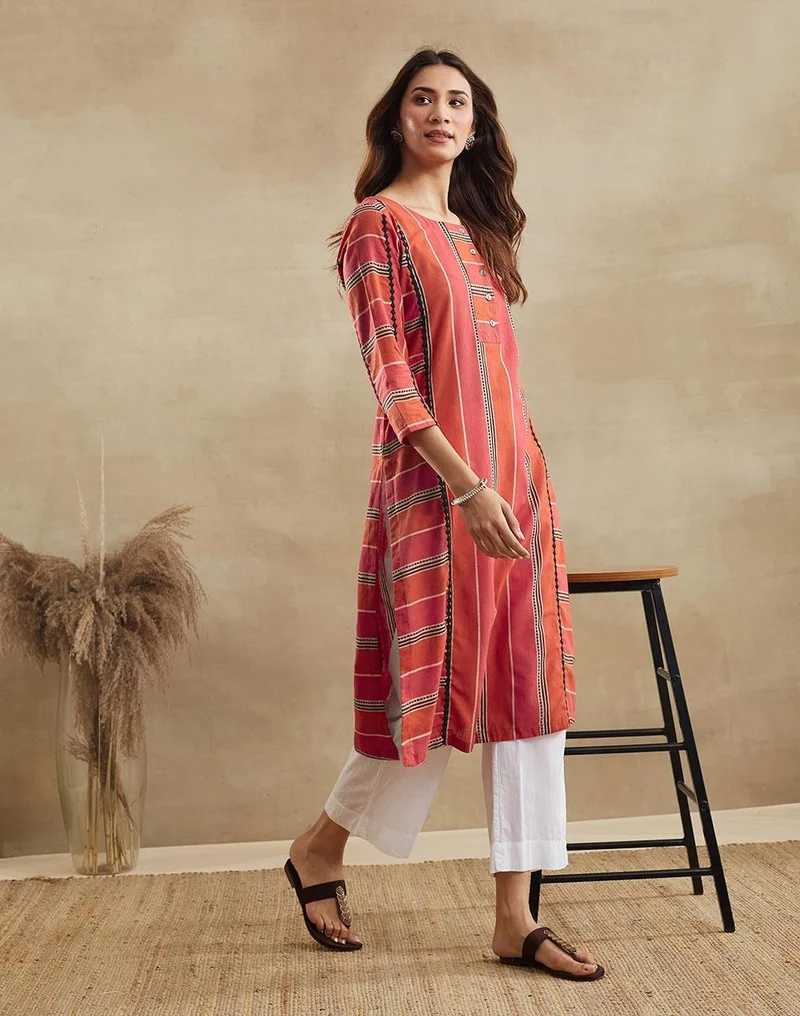Fabindia Pink Cotton Long Kurta