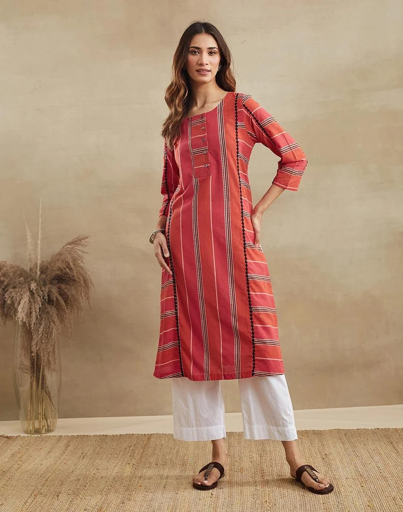 Fabindia Pink Cotton Long Kurta