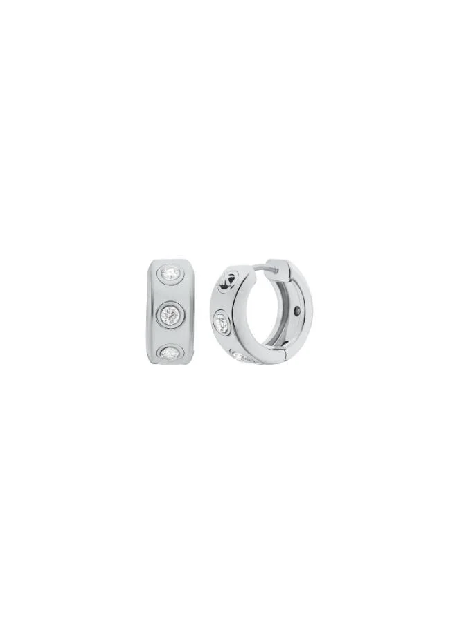 Michael Kors  Michael Kors MK Logo 6.4mm Silver Pavé Logo Huggie Ladies Earrings for Women | Best Price UAE