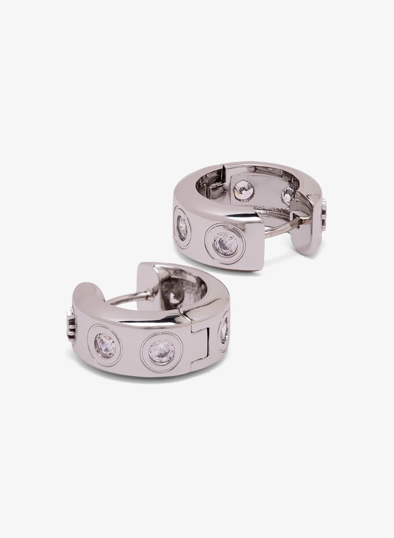Michael Kors  Michael Kors MK Logo 6.4mm Silver Pavé Logo Huggie Ladies Earrings for Women | Best Price UAE