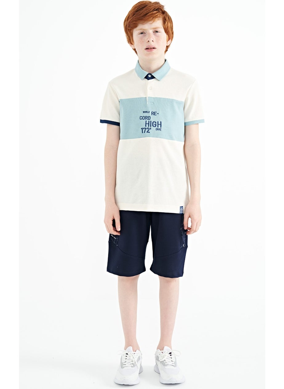 Tommy Life Water Green Color Transitional Embroidery Detailed Standard Pattern Polo Collar Boy T-Shirt - 11110  - Image 3