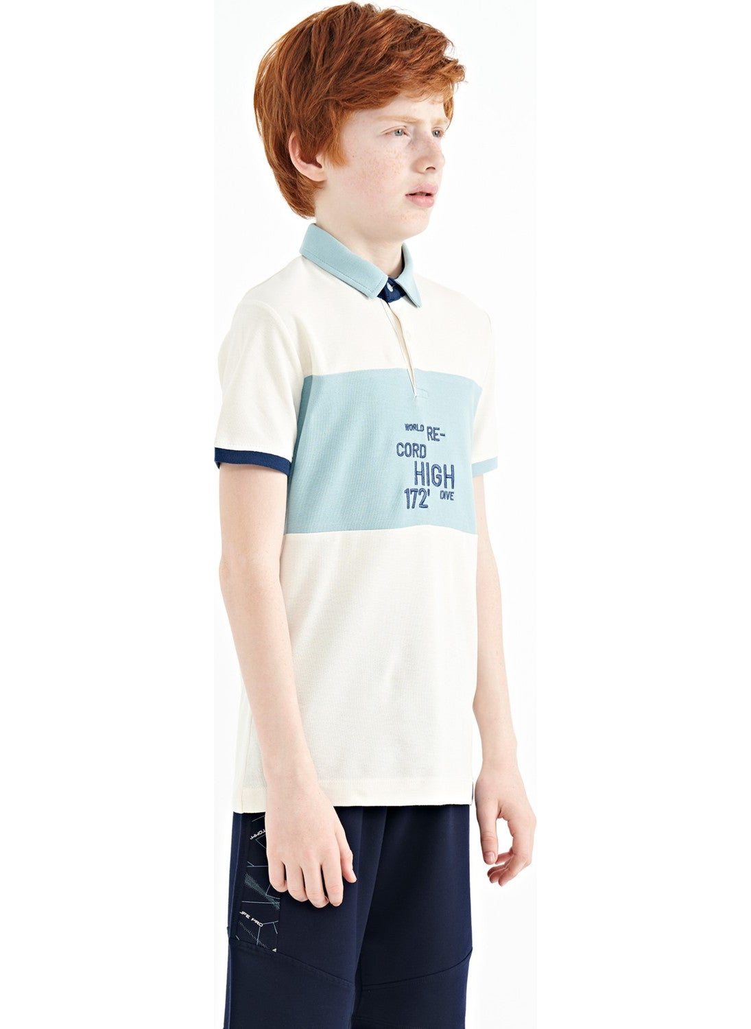 Tommy Life Water Green Color Transitional Embroidery Detailed Standard Pattern Polo Collar Boy T-Shirt - 11110  - Image 4