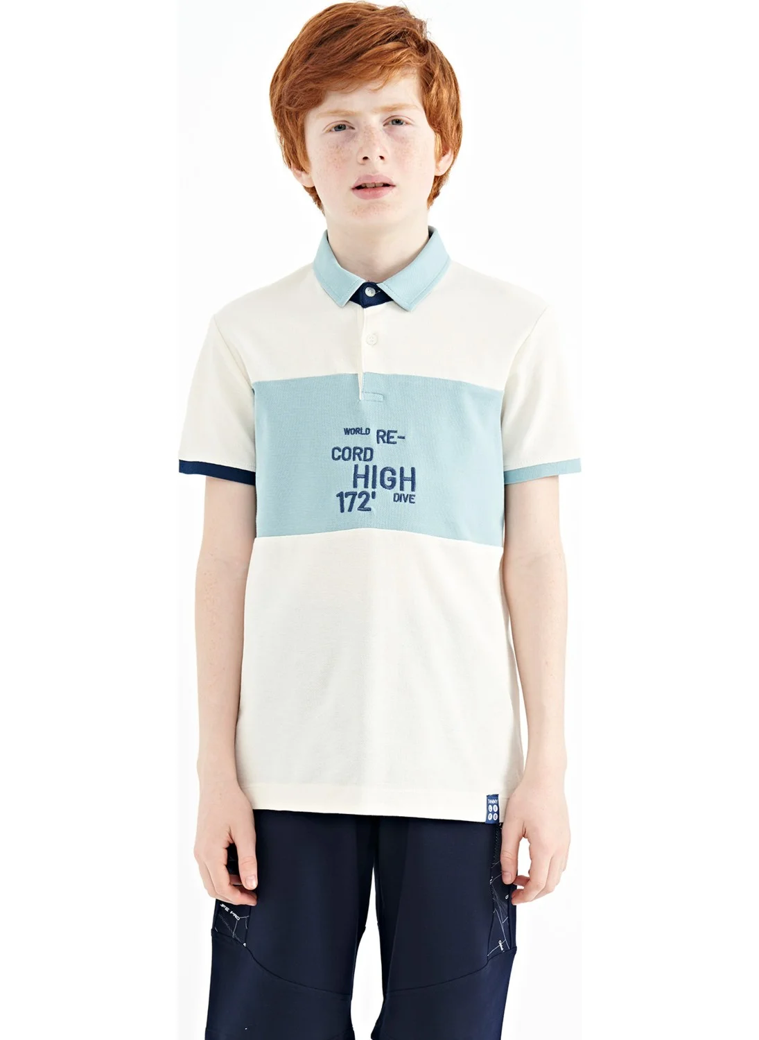 Tommy Life Water Green Color Transitional Embroidery Detailed Standard Pattern Polo Collar Boy T-Shirt - 11110