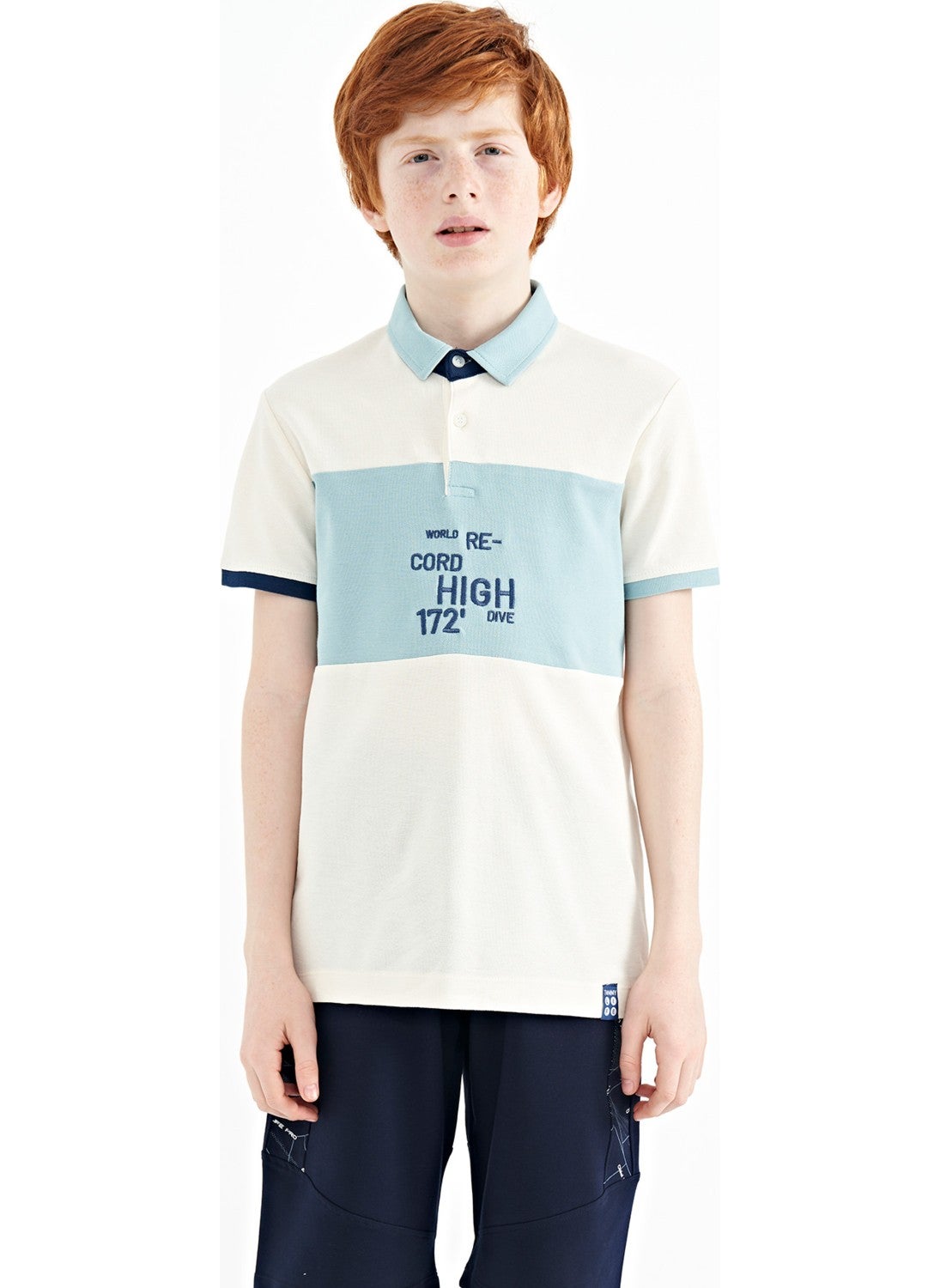 Tommy Life Water Green Color Transitional Embroidery Detailed Standard Pattern Polo Collar Boy T-Shirt - 11110  - Image 1