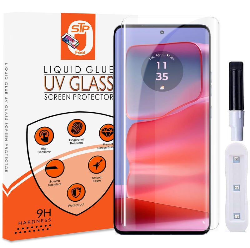 STP FEEL® Premium UV Tempered Glass Screen Protector Guard For Motorola Edge 50 Pro 5G / Moto Edge 50 5G (6.7 Inch) Full Adhesive UV Curved Case Friendly HD+ Clarity (Pack of 1) - Image 1