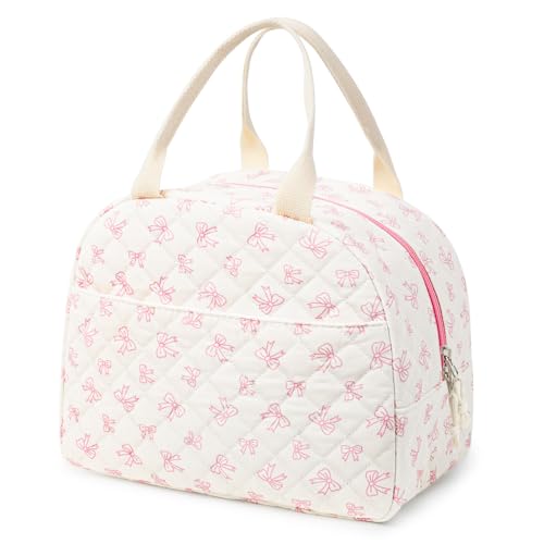 Aileam Lunch Box for Women Quilted Insulated Lunch Bag Tote Cute Reusable Floral Cotton Lunch Box Large Capacity Lunch Bag for Work Picnic Travel Aesthetic Coquette Style - Image 1