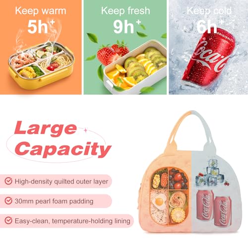 Aileam Lunch Box for Women Quilted Insulated Lunch Bag Tote Cute Reusable Floral Cotton Lunch Box Large Capacity Lunch Bag for Work Picnic Travel Aesthetic Coquette Style - Image 5