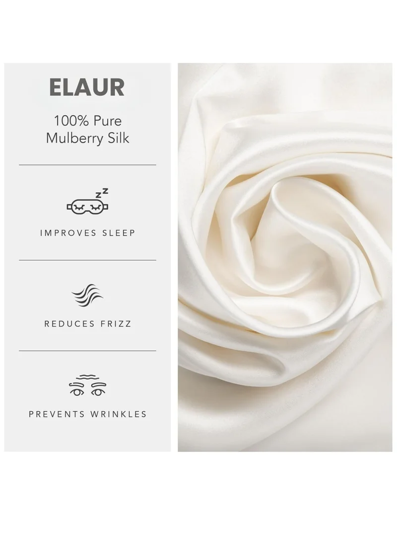 ELAUR Mulberry Silk Pillow Cases Standard Size Silk Pillowcase for Hair and Skin with Zipper Soft Breathable Smooth Cooling Silk Pillow Case for Sleeping,Gifts for Women (White,20"X 26",1Pcs)