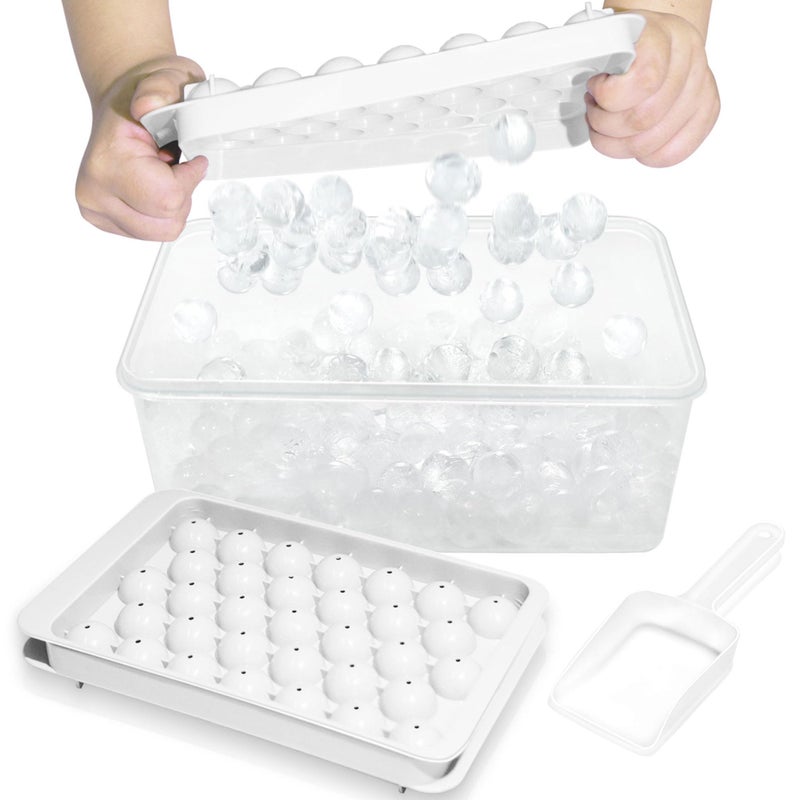 WIBIMEN Ice Cube Tray with Lid and Bin - Round Ice Trays for Freezer with Lid - Ice Cube Trays for Freezer with Ice Container (1"-2PACK White) - Image 1
