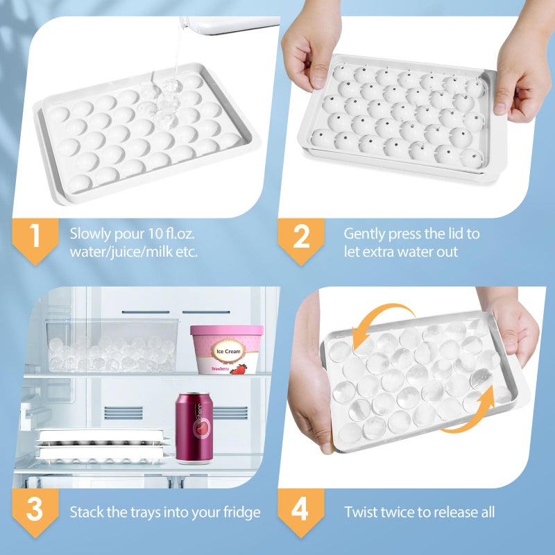 WIBIMEN Ice Cube Tray with Lid and Bin - Round Ice Trays for Freezer with Lid - Ice Cube Trays for Freezer with Ice Container (1"-2PACK White) - Image 4