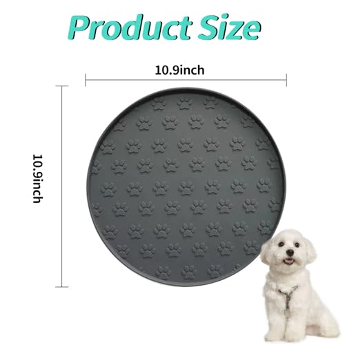 Zinmilin Silicone Dog Food Mat,Silicone Pet Food Mat Cat,Rubber for Dog Bowls Mats for Food and Water Bowl Feeding Round Paw Print（1 Pcs，Gray） - Image 2