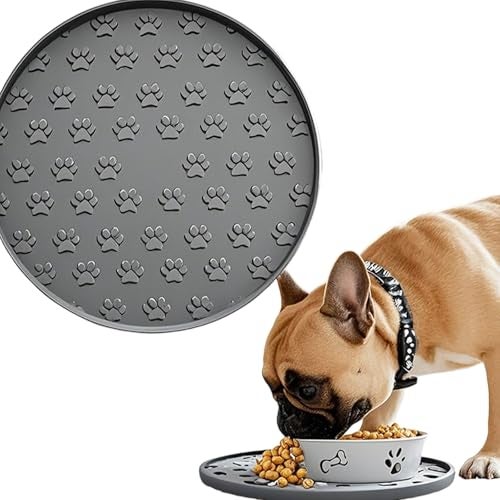 Zinmilin Silicone Dog Food Mat,Silicone Pet Food Mat Cat,Rubber for Dog Bowls Mats for Food and Water Bowl Feeding Round Paw Print（1 Pcs，Gray） - Image 1