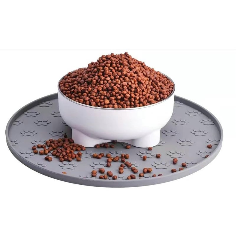 Zinmilin Silicone Dog Food Mat,Silicone Pet Food Mat Cat,Rubber for Dog Bowls Mats for Food and Water Bowl Feeding Round Paw Print（1 Pcs，Gray） - Image 4