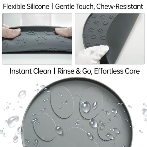 Zinmilin Silicone Dog Food Mat,Silicone Pet Food Mat Cat,Rubber for Dog Bowls Mats for Food and Water Bowl Feeding Round Paw Print（1 Pcs，Gray） - Image 5