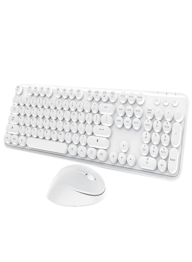 Kootop Wireless Keyboard Mouse Combo, 104 Keys Cute White Keyboard with Number Pad & Mouse for Windows, Computer, PC, Notebook, Laptop (White) - Image 1