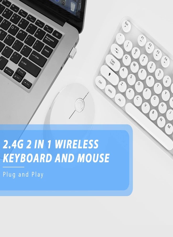 Kootop Wireless Keyboard Mouse Combo, 104 Keys Cute White Keyboard with Number Pad & Mouse for Windows, Computer, PC, Notebook, Laptop (White) - Image 3