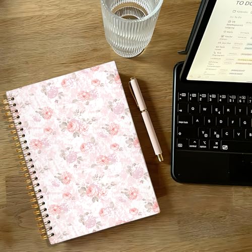 NEFMGEG Pink Pastel Floral Notebook Journal for Teen Girls & Women, Cute Pink Stuff - Office Supplies, Coquette Girly Spiral Notebook for Women, 5.5x8.3 Inch - Image 2
