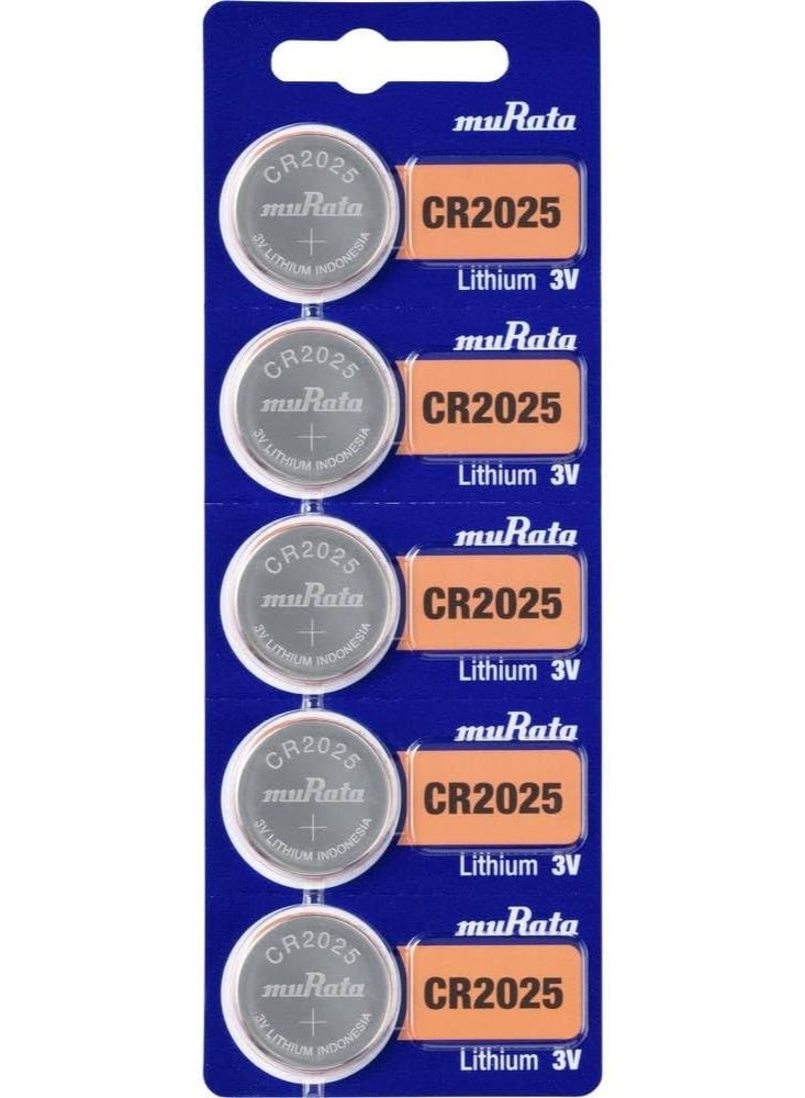 Murata CR2025 3V Lithium Coin Cell Batteries - Pack of 5