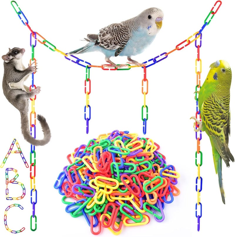 KASTWAVE Multi-demand satisfied design Plastic Chain Links for Birds, 200PCS Mix Color Rainbow DIY C-Clips Chains Hooks Swing Climbing Cage Toys for Sugar Glider Rat Parrot Bird, Children's Learning Toy General purpose design - Image 1