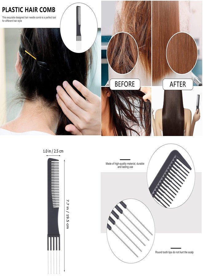 E-DUNIA 3 Pieces Teasing Combs Hair Brush Set Black Carbon Lift Teasing Comb with Metal Prong Triple Pin Rat Tail Comb Nylon Bristle Teasing Brush with 6 Pieces Alligator Hair Clips for Women Hair Salon Tools - Image 3
